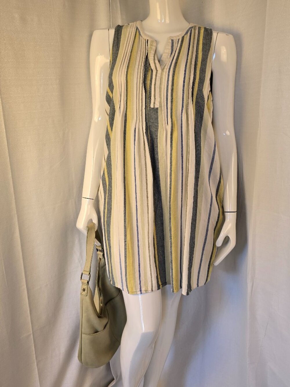 Sonoma Striped Green & Blue Linen & Rayon Sleeveless Summer Dress Size XXL